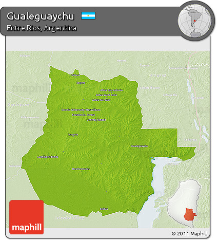 Physical 3D Map of Gualeguaychu, lighten