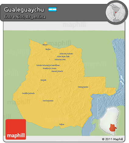 Savanna Style 3D Map of Gualeguaychu, single color outside