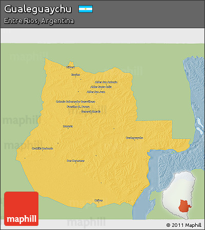 Savanna Style 3D Map of Gualeguaychu, single color outside