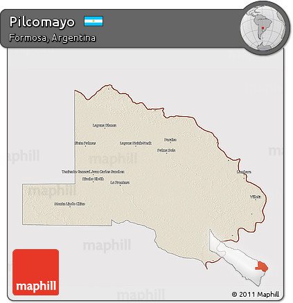 Shaded Relief 3D Map of Pilcomayo, cropped outside