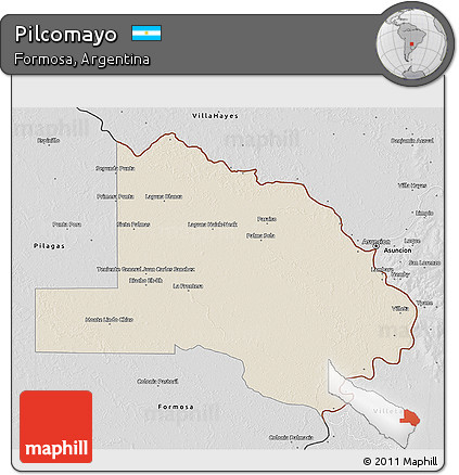 Shaded Relief 3D Map of Pilcomayo, desaturated