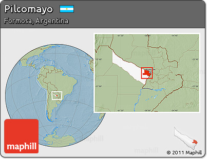 Savanna Style Location Map of Pilcomayo, highlighted parent region, hill shading