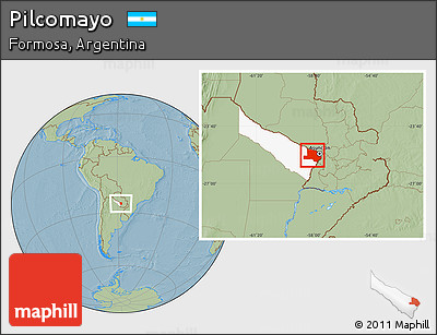 Savanna Style Location Map of Pilcomayo, highlighted parent region, hill shading