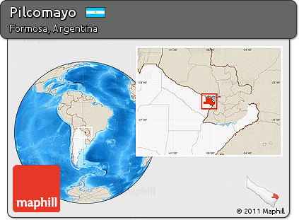 Shaded Relief Location Map of Pilcomayo, highlighted country
