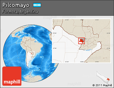 Shaded Relief Location Map of Pilcomayo, highlighted country