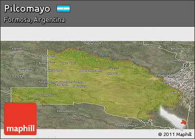 Satellite Panoramic Map of Pilcomayo, semi-desaturated