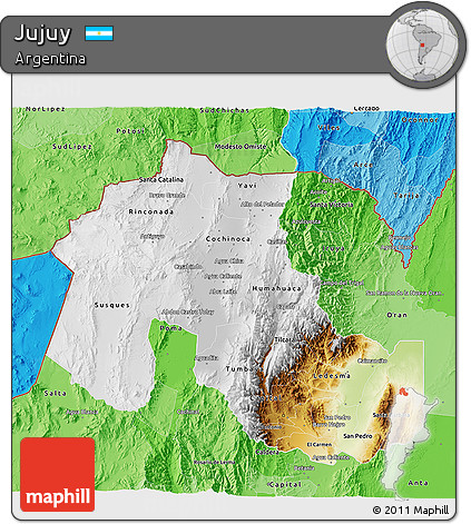 Physical 3D Map of Jujuy, political shades outside