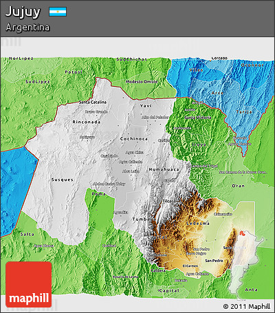 Physical 3D Map of Jujuy, political shades outside