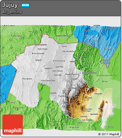 Physical 3D Map of Jujuy, political shades outside