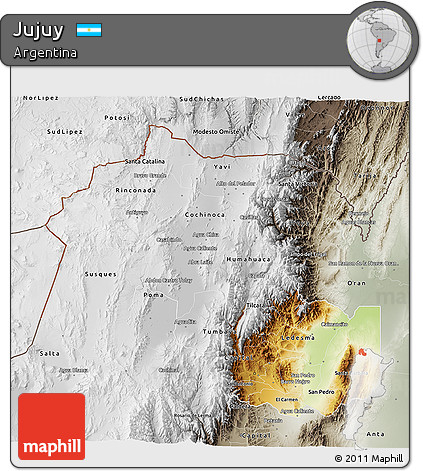 Physical 3D Map of Jujuy, semi-desaturated
