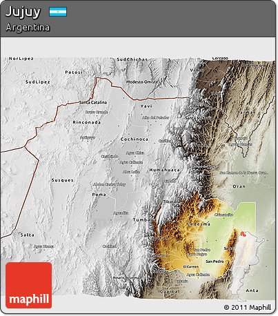 Physical 3D Map of Jujuy, semi-desaturated