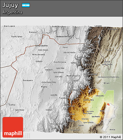 Physical 3D Map of Jujuy, semi-desaturated