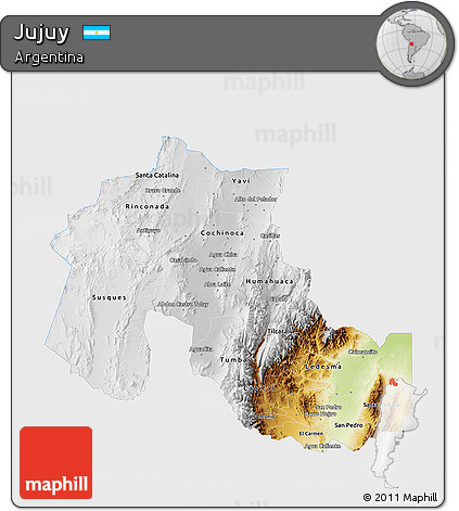 Physical 3D Map of Jujuy, single color outside