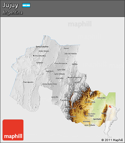 Physical 3D Map of Jujuy, single color outside