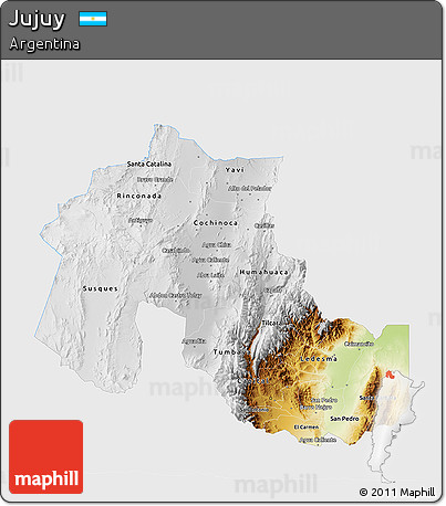 Physical 3D Map of Jujuy, single color outside