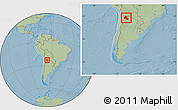 Savanna Style Location Map of Jujuy, within the entire country, hill shading