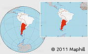 Gray Location Map of Argentina, highlighted continent, within the entire continent