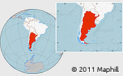 Gray Location Map of Argentina, highlighted continent, hill shading