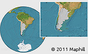 Gray Location Map of Argentina, satellite outside, hill shading