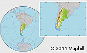 Physical Location Map of Argentina, gray outside