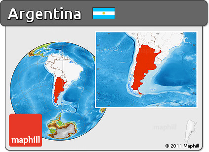 Physical Location Map of Argentina, highlighted continent