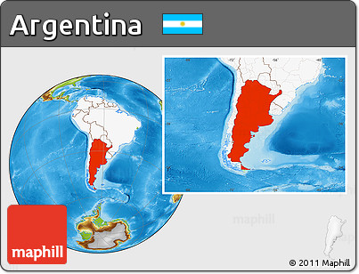 Physical Location Map of Argentina, highlighted continent