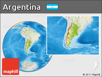 Physical Location Map of Argentina, lighten, land only