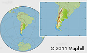 Physical Location Map of Argentina, savanna style outside