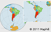 Political Location Map of Argentina, within the entire continent