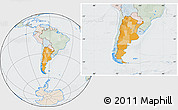 Political Location Map of Argentina, lighten, semi-desaturated