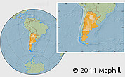 Political Location Map of Argentina, savanna style outside, hill shading