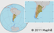 Satellite Location Map of Argentina, gray outside