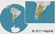 Satellite Location Map of Argentina, lighten, desaturated, land only