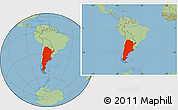 Savanna Style Location Map of Argentina, within the entire continent