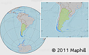 Savanna Style Location Map of Argentina, gray outside, hill shading outside