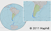 Savanna Style Location Map of Argentina, gray outside, hill shading