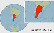 Savanna Style Location Map of Argentina, hill shading
