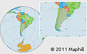 Savanna Style Location Map of Argentina, political outside, hill shading