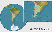 Savanna Style Location Map of Argentina, satellite outside, hill shading