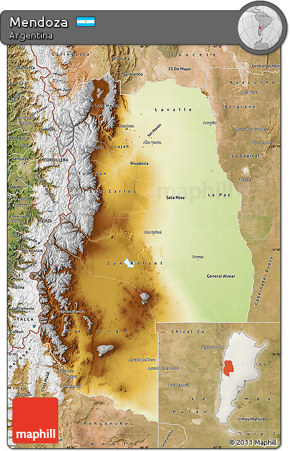 Physical Map of Mendoza, satellite outside
