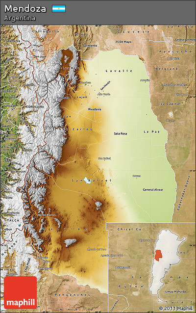 Physical Map of Mendoza, satellite outside