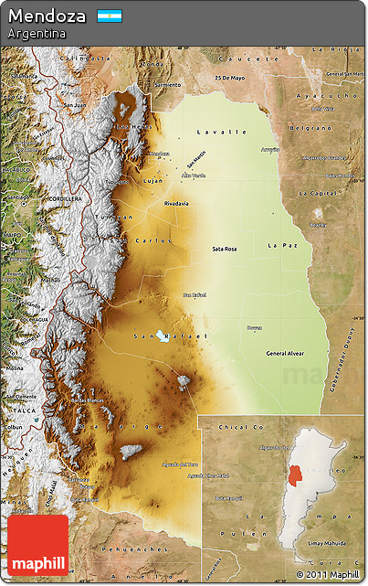Physical Map of Mendoza, satellite outside
