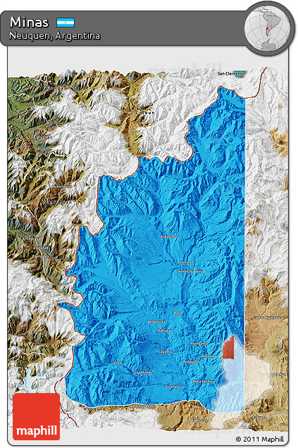 Political 3D Map of Minas, satellite outside