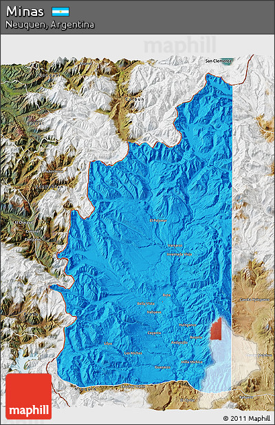 Political 3D Map of Minas, satellite outside