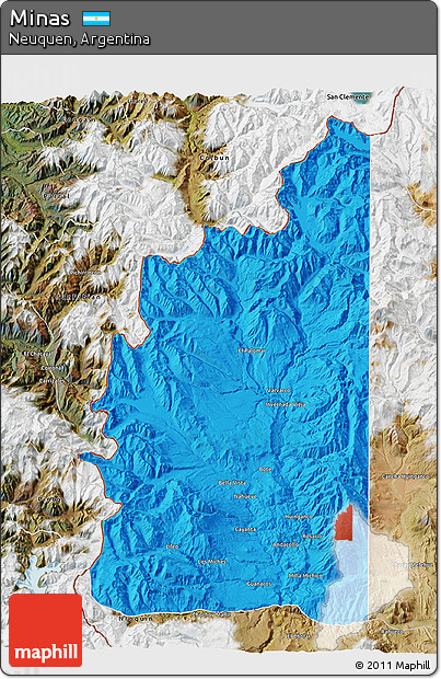 Political 3D Map of Minas, satellite outside