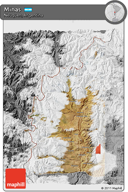 Satellite 3D Map of Minas, desaturated