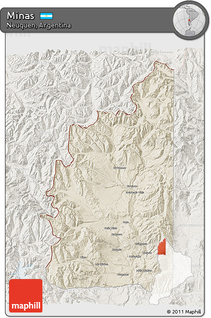 Shaded Relief 3D Map of Minas, lighten
