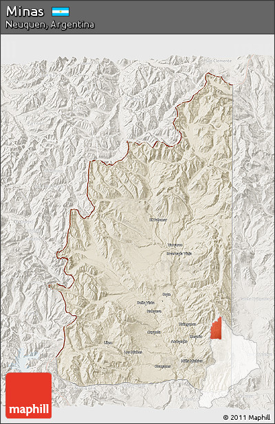 Shaded Relief 3D Map of Minas, lighten