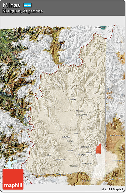 Shaded Relief 3D Map of Minas, satellite outside