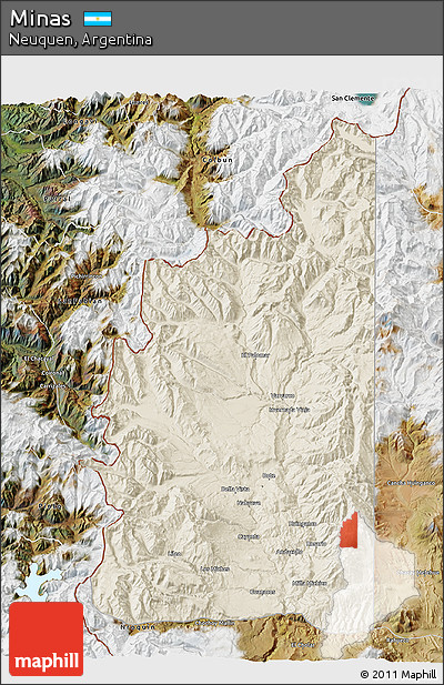 Shaded Relief 3D Map of Minas, satellite outside